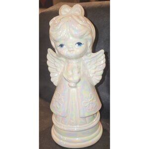Ceramic Iridescent Angel Figurine With Music Box Vintage
